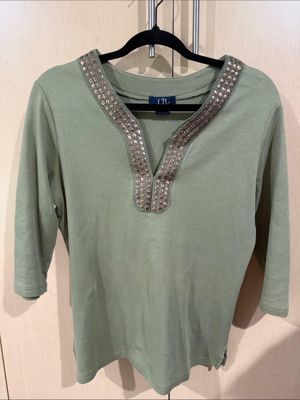 CB casual Olive Green Embellished V-Neck Tunic
